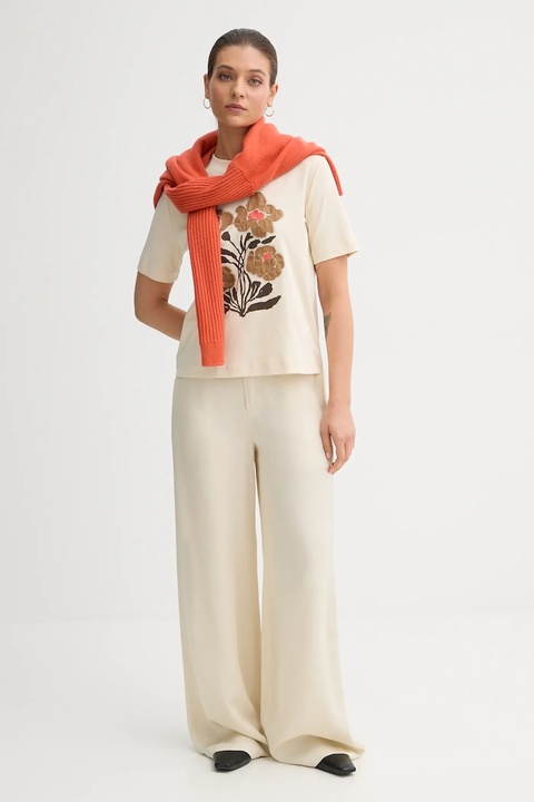 United Colors of Benetton t-shirt bawełniany damski kolor beżowy 3DCJD10B5 - zdjęcie produktu nr 2