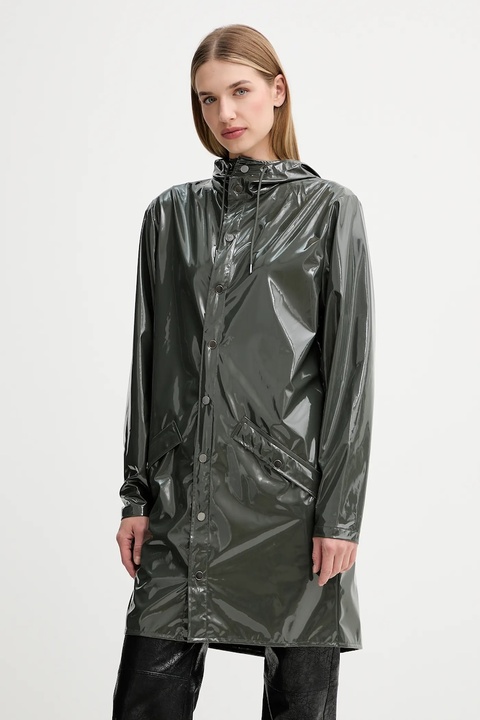 Rains kurtka 12020 Long Jacket kolor zielony przejściowa 12020 - zdjęcie produktu nr 1