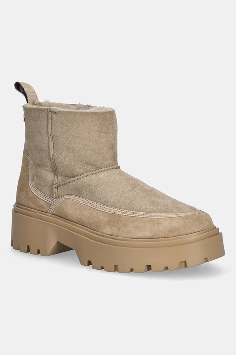 Tommy Hilfiger botki zamszowe REAL SHEARLING PULLON damskie kolor beżowy na płaskim obcasie ocieplone FW0FW08997 - zdjęcie produktu nr 1