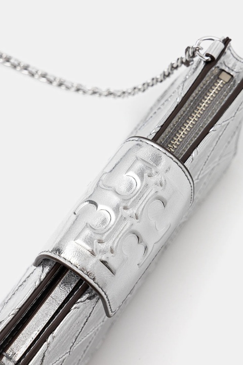 Tory Burch torebka skórzana Fleming kolor srebrny 175190-040 - zdjęcie produktu nr 2
