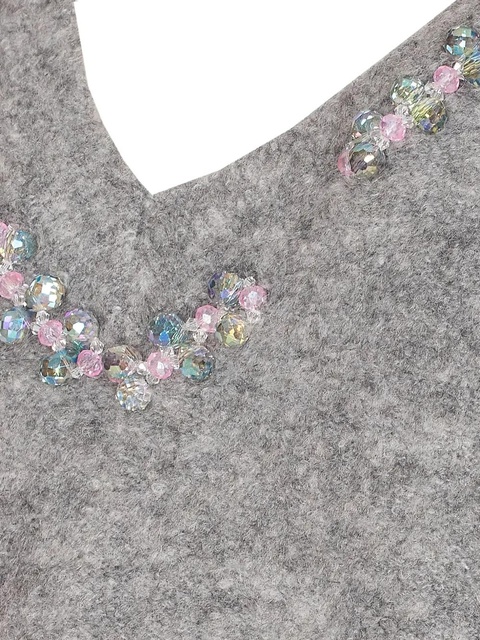 PINKO Dancing Queen embellished V-neck sweater - Grey - zdjęcie produktu nr 2