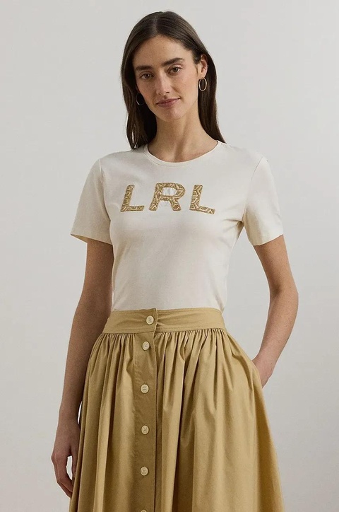 Lauren Ralph Lauren t-shirt bawełniany damski kolor beżowy 200963950 - zdjęcie produktu nr 1