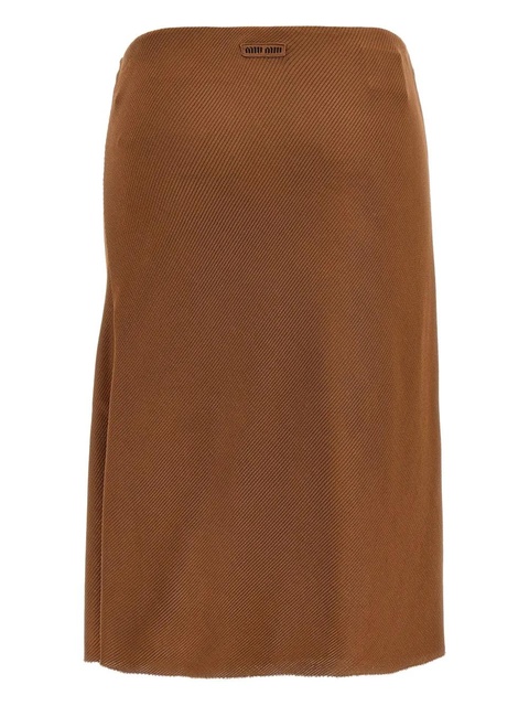 Miu Miu ribbed logo-patch midi skirt - Brown - zdjęcie produktu nr 1