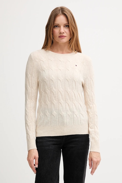 Tommy Hilfiger sweter wełniany damski kolor beżowy lekki WW0WW43586 - zdjęcie produktu nr 1
