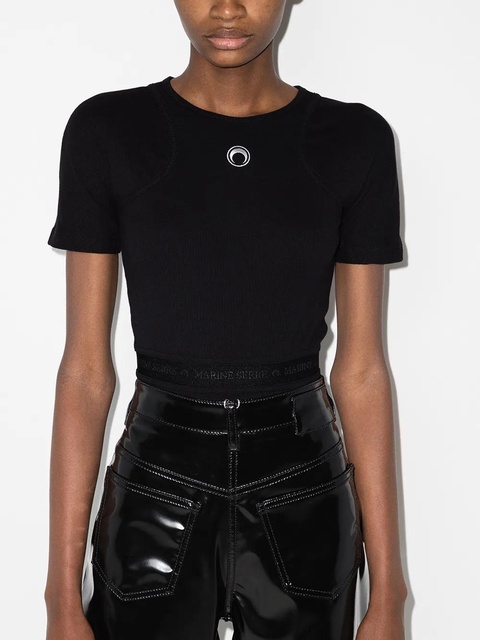 Marine Serre embroidered logo short-sleeve bodysuit - Black - zdjęcie produktu nr 2