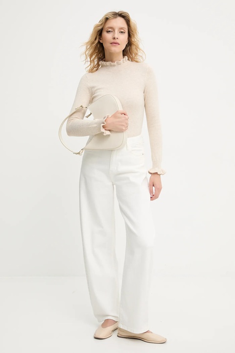 Answear.LAB sweter z kaszmirem damski kolor beżowy lekki z półgolfem - zdjęcie produktu nr 1