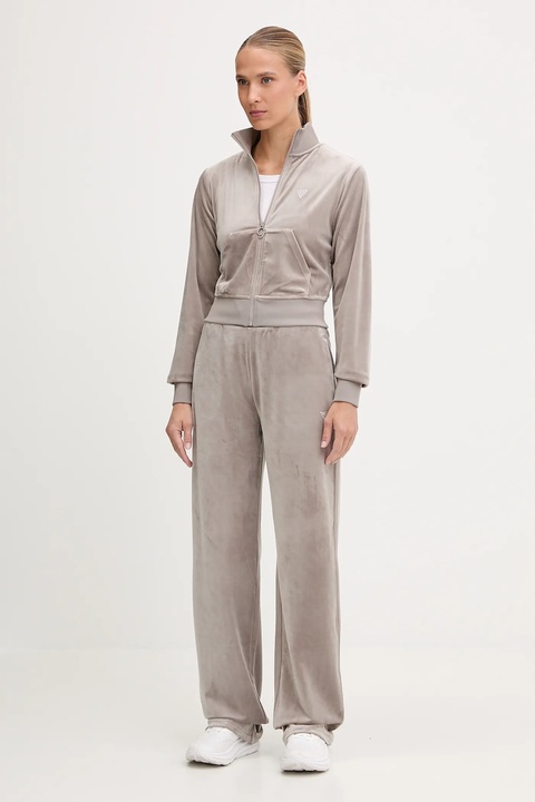 Guess bluza welurowa COUTURE damska kolor beżowy gładka V3BQ22 K0232 - zdjęcie produktu nr 1