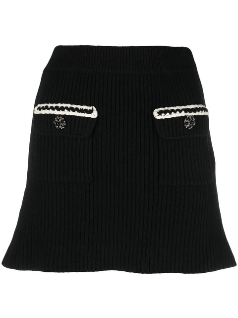 Self-Portrait flap-pocket rib-knit skirt - Black - zdjęcie produktu nr 1