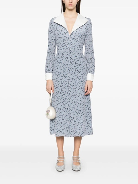 Alessandra Rich rose-print midi dress - Blue - zdjęcie produktu nr 1