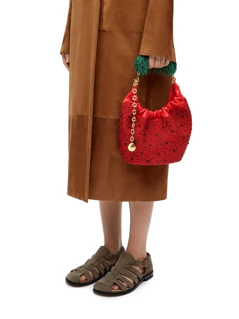 LOEWE Mini Squeeze bag in beaded leather - Red - zdjęcie produktu nr 2