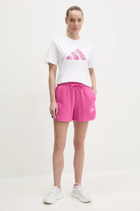 adidas szorty W AOP Blur damskie kolor różowy z aplikacją high waist JG6223 - zdjęcie produktu nr 1