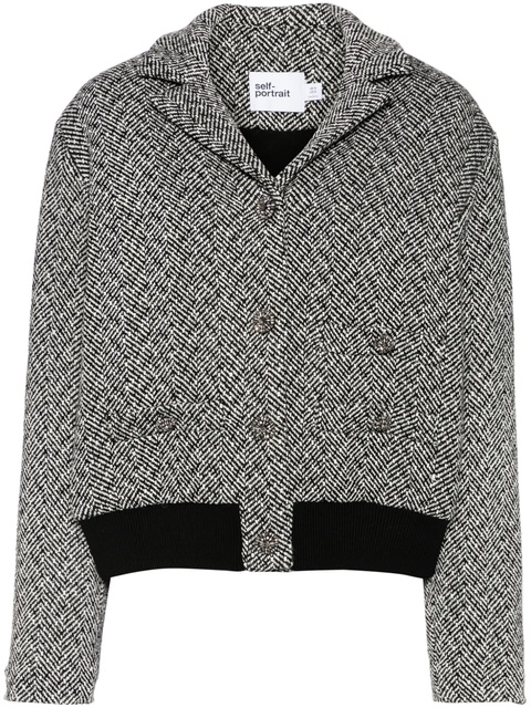 Self-Portrait herringbone bomber jacket - Black - zdjęcie produktu nr 1
