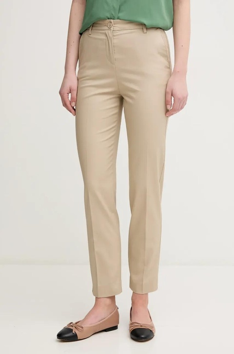 United Colors of Benetton spodnie damskie kolor beżowy fason cygaretki high waist 40FADF08U - zdjęcie produktu nr 1