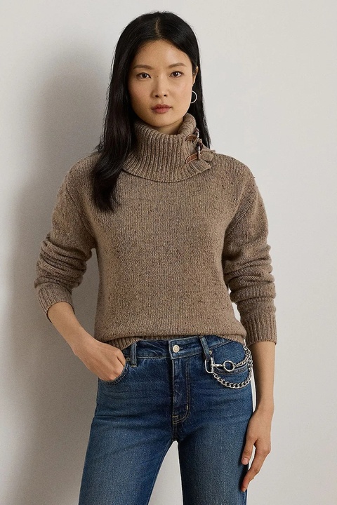 Lauren Ralph Lauren sweter z dodatkiem wełny damski kolor brązowy z golfem 200979663 - zdjęcie produktu nr 1