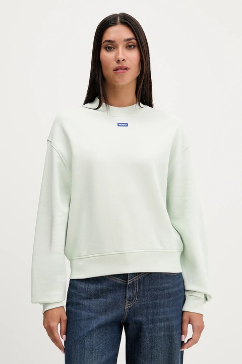 Hugo Blue bluza bawełniana damska kolor zielony z aplikacją 50534344 - zdjęcie produktu nr 1