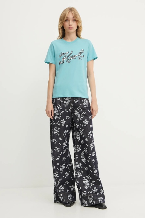 Karl Lagerfeld t-shirt bawełniany damski kolor turkusowy A3W17018 - zdjęcie produktu nr 2