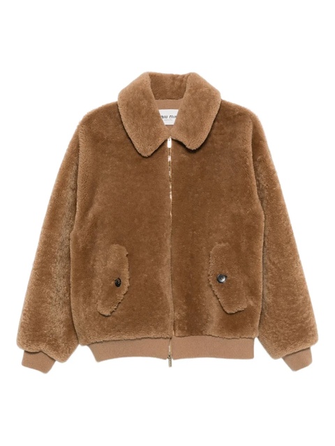 Miu Miu zip-up shearling jacket - Neutrals - zdjęcie produktu nr 1