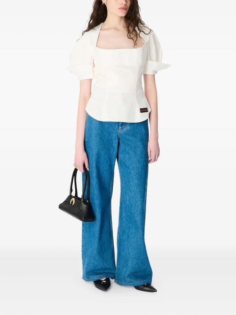 Marine Serre puff-sleeve square-neck top - White - zdjęcie produktu nr 2