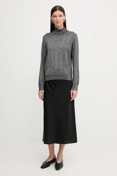 Calvin Klein sweter z dodatkiem wełny damski kolor szary lekki z półgolfem LV044E363G - zdjęcie produktu nr 1