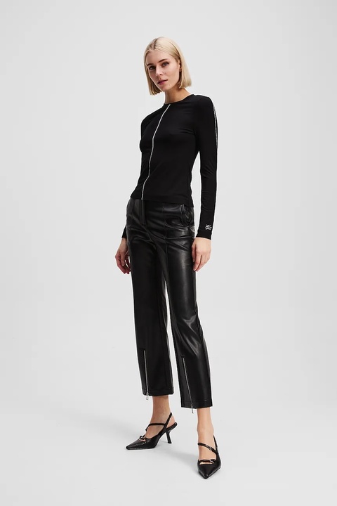 Karl Lagerfeld spodnie damskie kolor czarny dzwony high waist A3W10091 - zdjęcie produktu nr 2