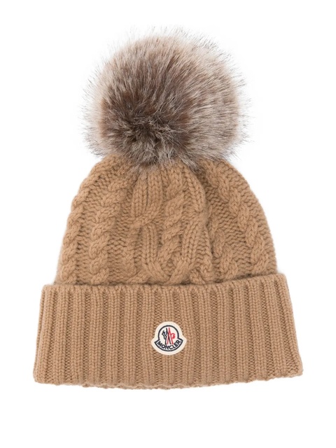 Moncler cable-knit pom-pom beanie - Brown - zdjęcie produktu nr 1