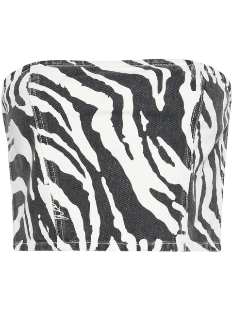 ROTATE BIRGER CHRISTENSEN zebra-print denim cropped top - Black - zdjęcie produktu nr 1