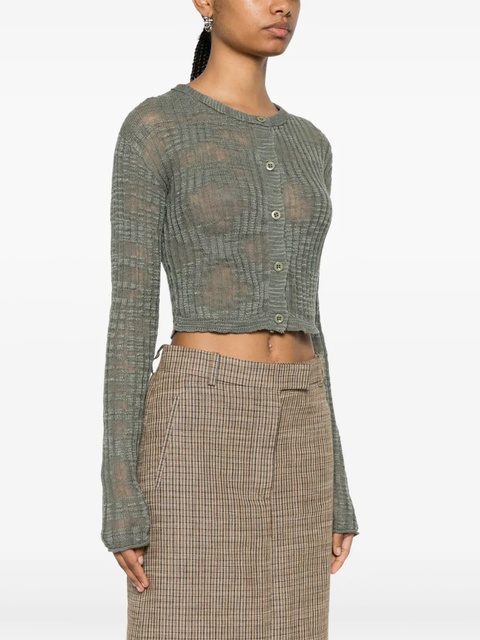 Acne Studios ribbed semi-sheer cardigan - Green - zdjęcie produktu nr 2