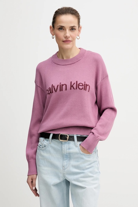 Calvin Klein Jeans sweter bawełniany damski kolor różowy lekki LV047C311G - zdjęcie produktu nr 1