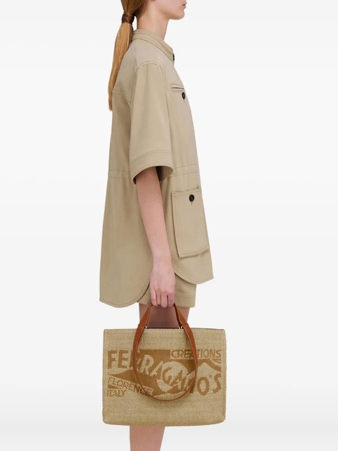 Ferragamo large logo-embroidered tote bag - Neutrals - zdjęcie produktu nr 2