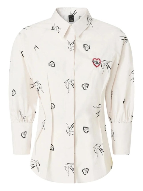 PINKO swallow-print puff-sleeve shirt - White - zdjęcie produktu nr 1