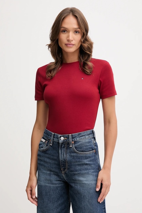 Tommy Hilfiger t-shirt bawełniany damski kolor bordowy WW0WW40587 - zdjęcie produktu nr 1