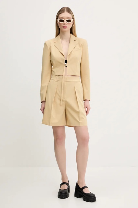 HUGO szorty damskie kolor beżowy gładkie high waist 50537900 - zdjęcie produktu nr 1