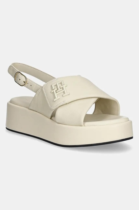 Tommy Hilfiger sandały skórzane TH LOGO HW PADDED LEATHER SANDAL damskie kolor beżowy na platformie FW0FW08808 - zdjęcie produktu nr 1