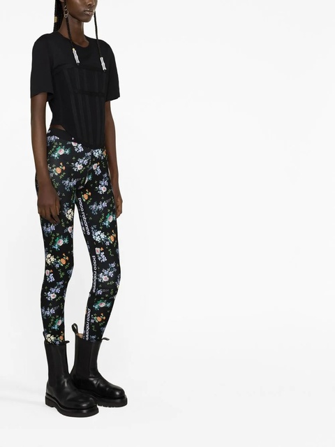 Rabanne logo-waist floral-print leggings - Black - zdjęcie produktu nr 2