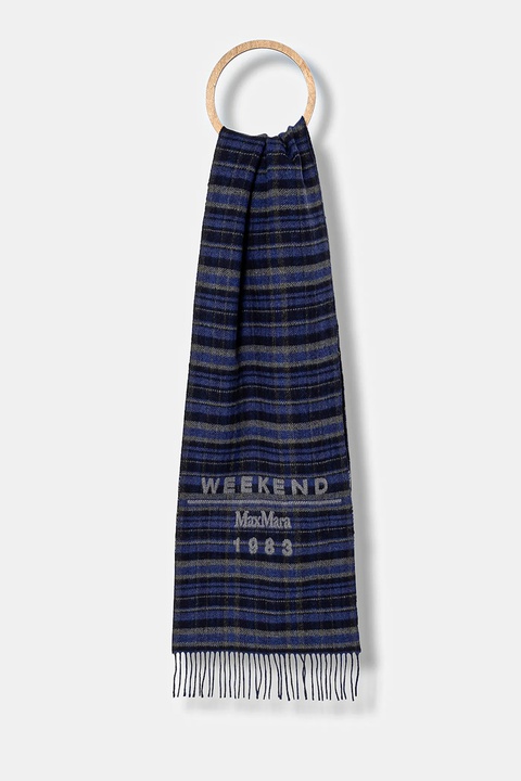 Weekend Max Mara szalik wełniany PAGELLA damski kolor granatowy wzorzysty 2525546085600 - zdjęcie produktu nr 1