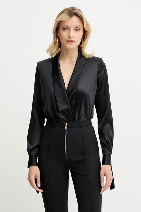 Elisabetta Franchi body z dodatkiem jedwabiu kolor czarny gładka CB00757E2 - zdjęcie produktu nr 1