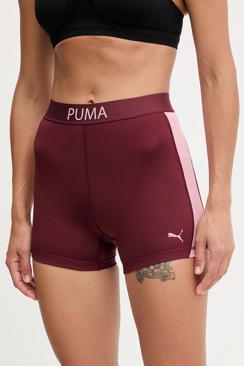 Puma szorty treningowe damskie kolor bordowy gładkie medium waist 526680 - zdjęcie produktu nr 1