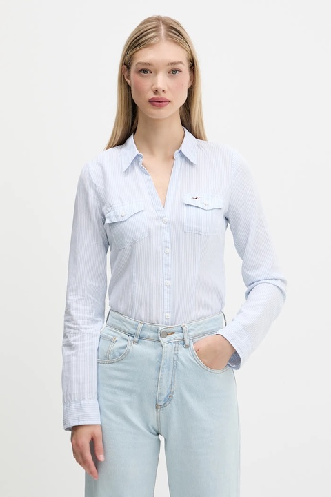 Hollister Co. koszula bawełniana damska kolor niebieski regular z kołnierzykiem klasycznym KI340-5425 - zdjęcie produktu nr 1