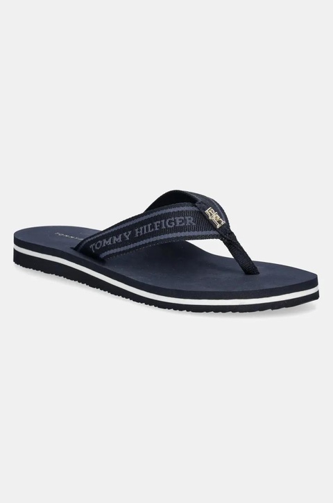 Tommy Hilfiger japonki HILFIGER WEBBING BEACH SANDAL damskie kolor granatowy na płaskim obcasie FW0FW08515 - zdjęcie produktu nr 1