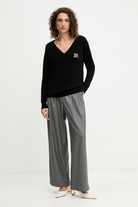 Ermanno Scervino sweter wełniany damski kolor czarny lekki 57TM055E52 - zdjęcie produktu nr 2