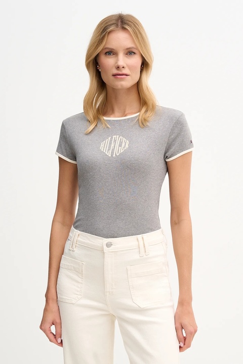 Tommy Hilfiger t-shirt bawełniany damski kolor szary WW0WW47881 - zdjęcie produktu nr 1