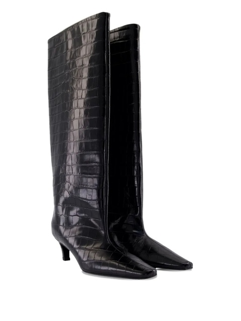 TOTEME 50mm croc-embossed leather knee-high boots - Black - zdjęcie produktu nr 2