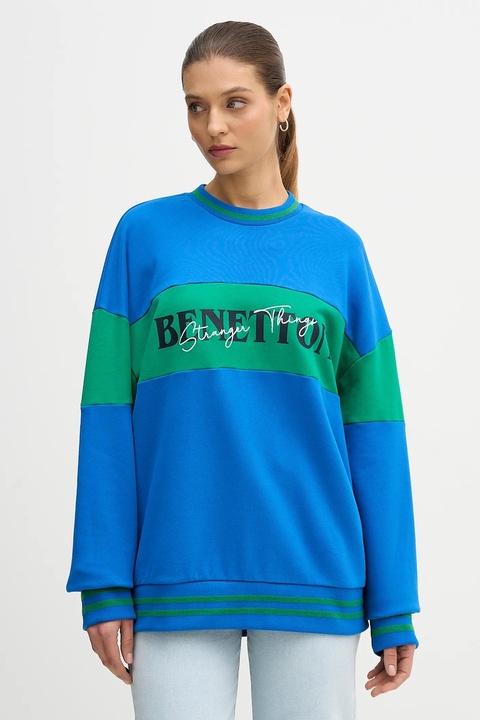 United Colors of Benetton bluza bawełniana x Stranger Things kolor niebieski z nadrukiem 342ZU10BA - zdjęcie produktu nr 1
