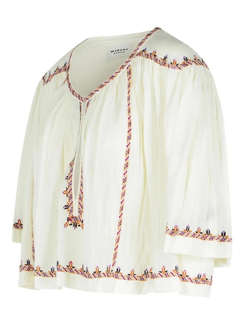ISABEL MARANT Felicity embroidered draped-sleeve blouse - Neutrals - zdjęcie produktu nr 1