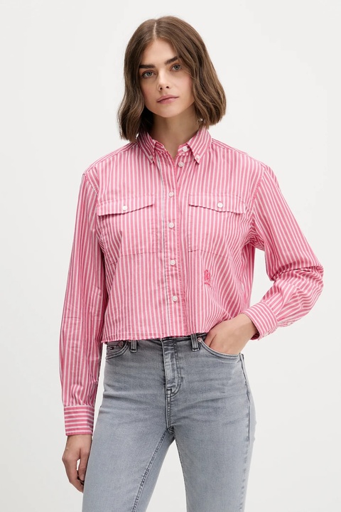 Tommy Jeans koszula bawełniana damska kolor czerwony relaxed z kołnierzykiem klasycznym DW0DW21453 - zdjęcie produktu nr 1