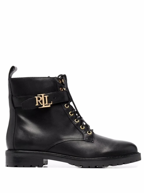Lauren Ralph Lauren Burnished logo-plaque lace-up leather boots - Black - zdjęcie produktu nr 1