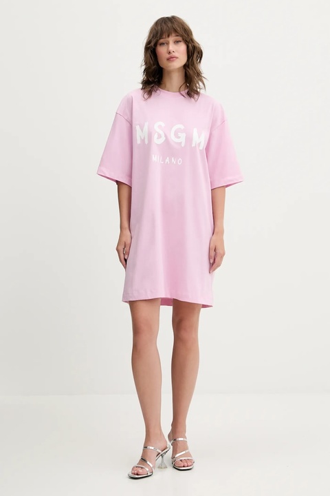 MSGM sukienka bawełniana kolor różowy mini oversize 3941MDA510.257798 - zdjęcie produktu nr 2