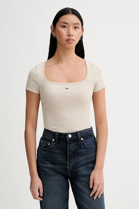 Tommy Jeans t-shirt damski kolor beżowy DW0DW21837 - zdjęcie produktu nr 1