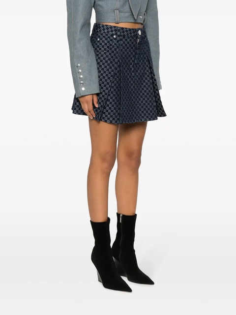 Balmain pleated monogram-jacquard denim miniskirt - Blue - zdjęcie produktu nr 1