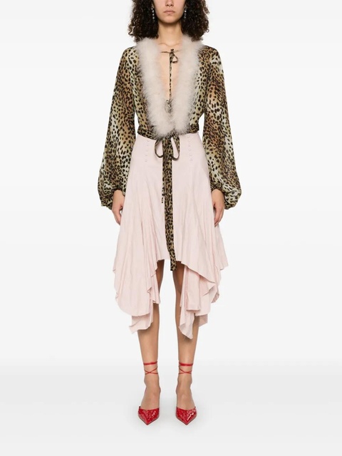 Blumarine leopard-print feather-trim blouse - Brown - zdjęcie produktu nr 2